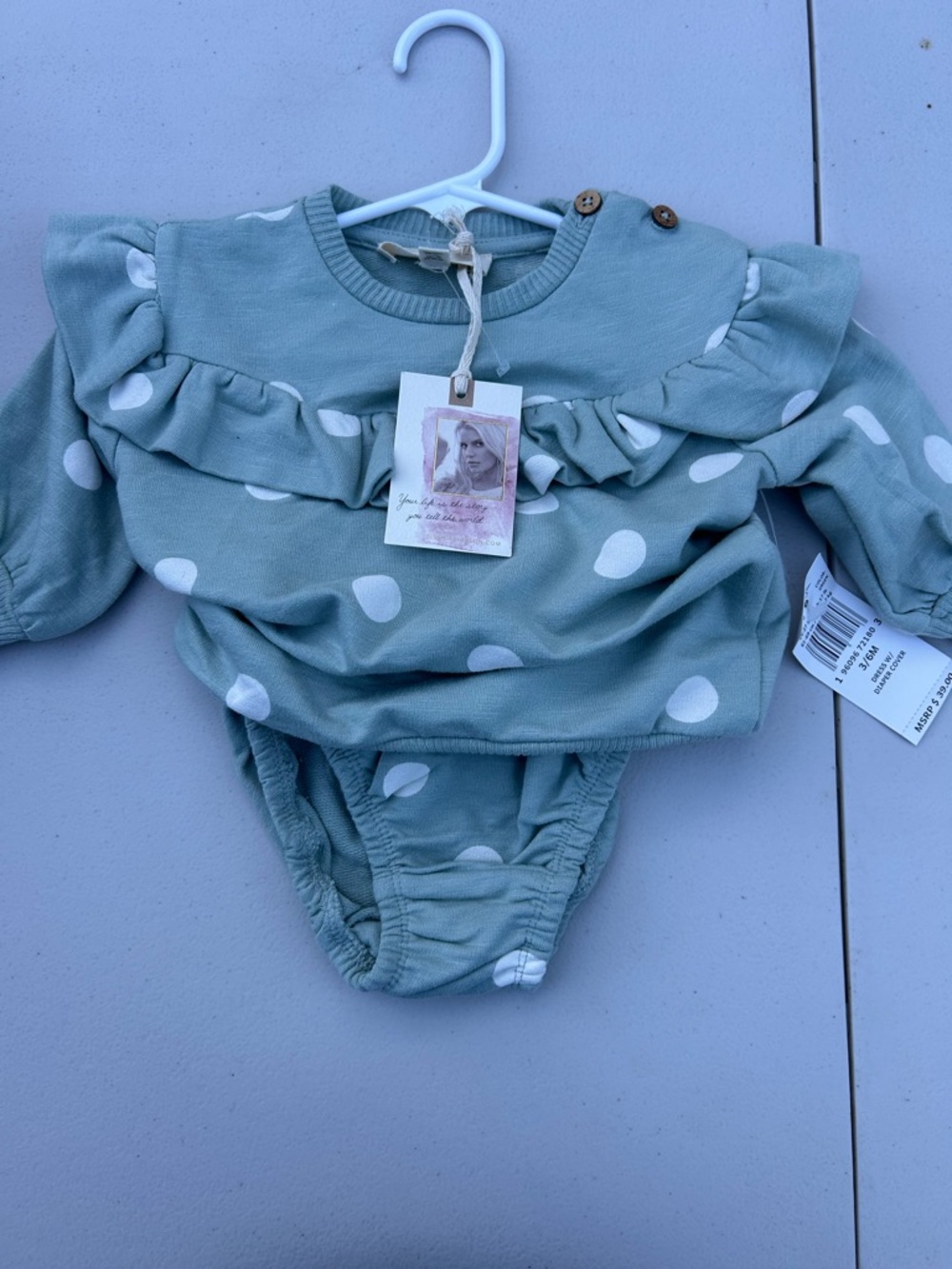 Jessica Simpson Sage Green Polka Dot Ruffle Bodysuit